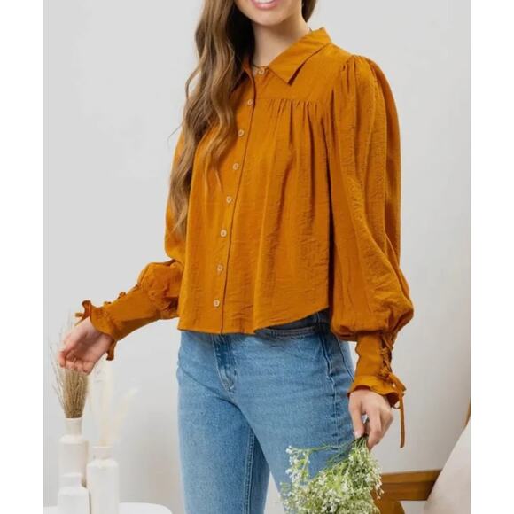 Blu Pepper Golden Vintage Mustard Button Up Blouse - NEW Peasant/Cottage - Picture 1 of 11